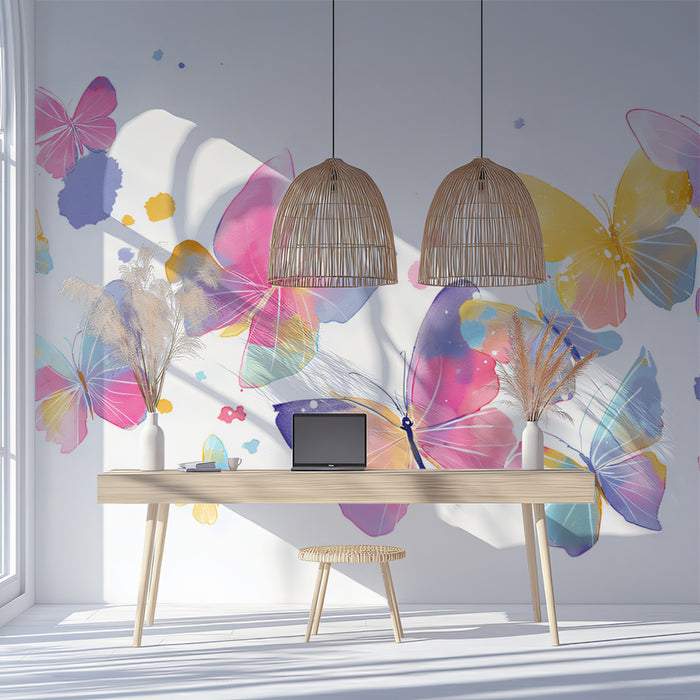Butterfly Swarm Mural Wallpaper | Whimsical Watercolor Art