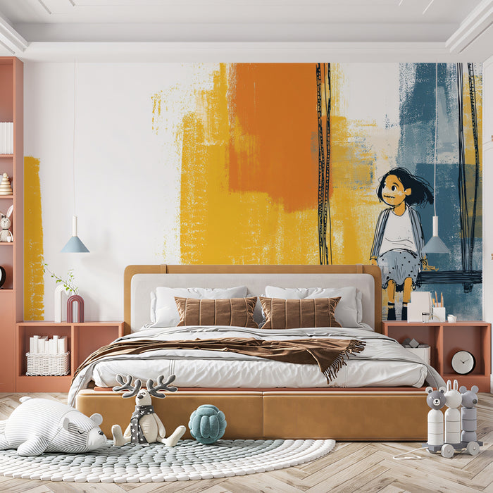 Graphic Swing Mural Wallpaper | Modern Abstract Scene