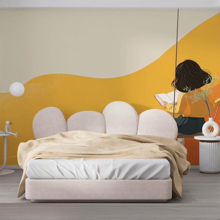 Serene Swing Mural Wallpaper | Abstract Golden Sunset