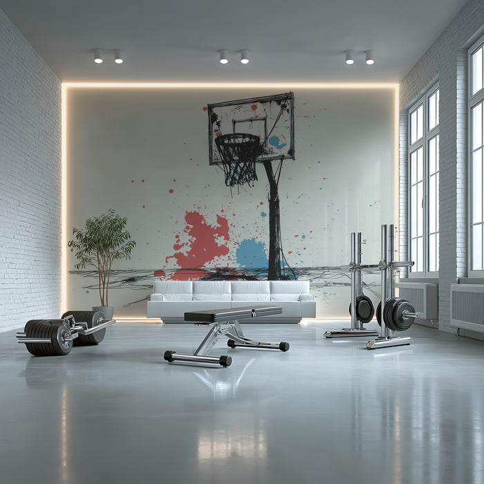 Sketchy Basketball Court Mural Wallpaper | Abstract Urban Art