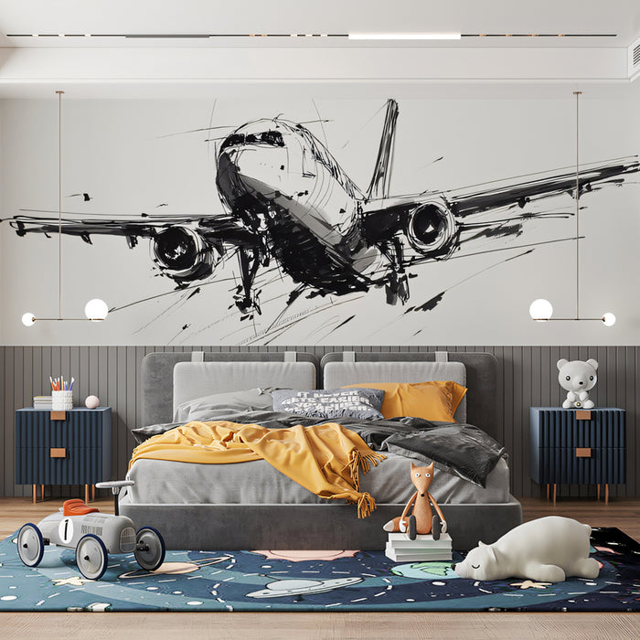 Abstract Airplane Mural Wallpaper | Modern Sketch Art