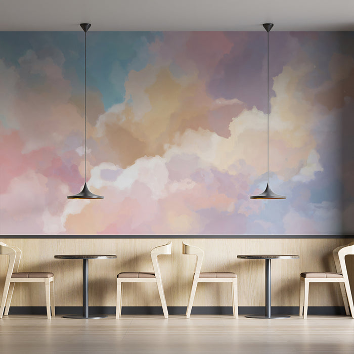 Murale cielo pastello acquerello | Nuvole astratte sognanti