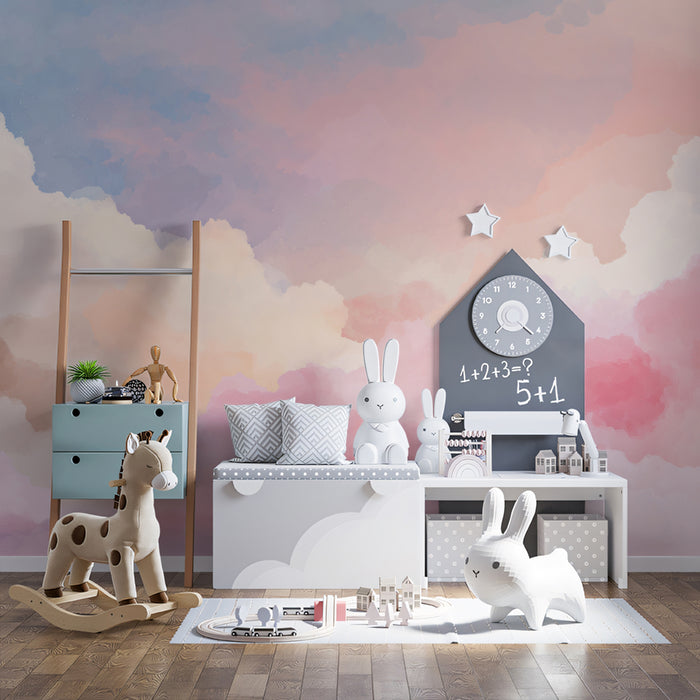 Watercolor Sunset Sky Mural Wallpaper | Watercolor Clouds in Pink & Yellow