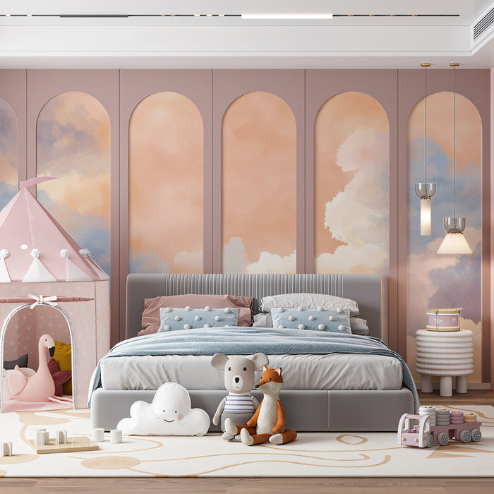 Soft Sunset Sky Mural Wallpaper | Dreamy Abstract Clouds in Pink, Orange & Blue