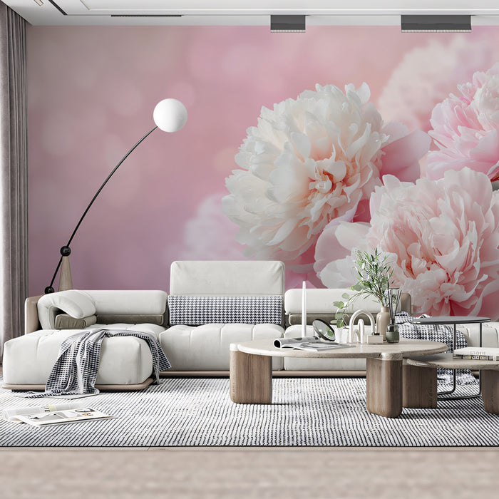 Romantic Pink Peony Floral Mural Wallpaper | Dreamy Abstract Background