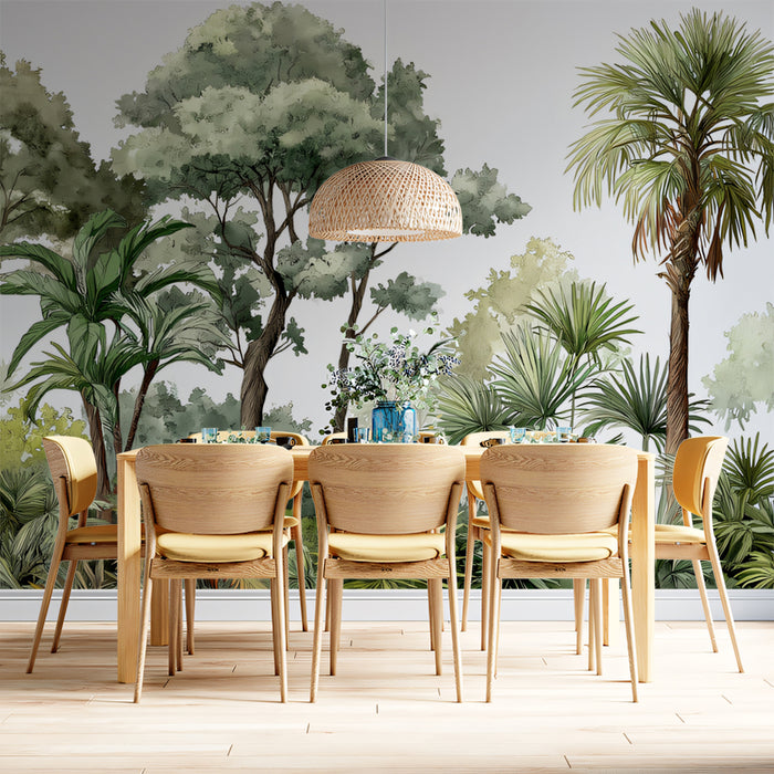 Tropical Botanical Mural Wallpaper | Lush Greenery & Palm Trees