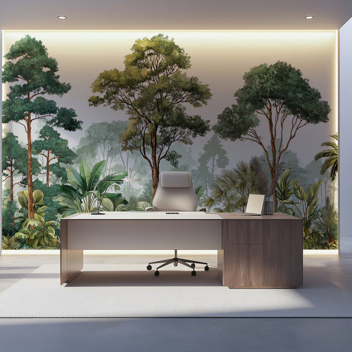 Tropical Jungle Mural Wallpaper | Diverse Greenery with Palm Trees