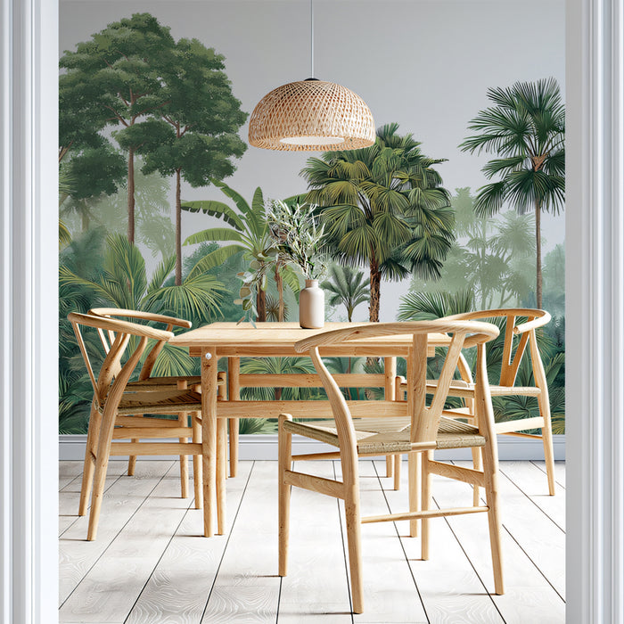 Tropical Forest Mural Wallpaper | Lush Jungle Scene with Palm Trees