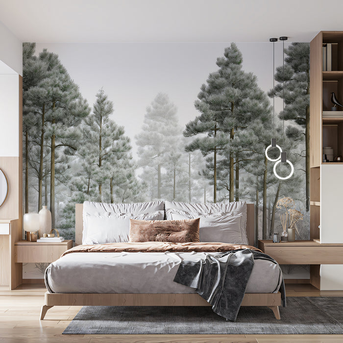 Winter Forest Mural Wallpaper | Serene Snowy Pine Trees