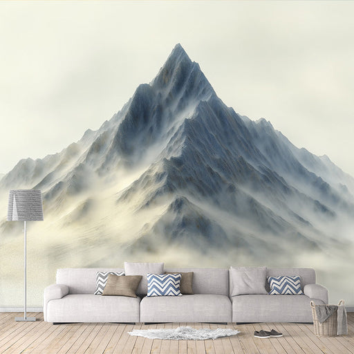 Gray Mountain Mural Wallpaper in Living Room | Gray, White, and Blue Mountain -2