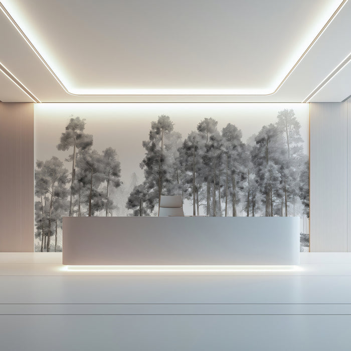 Monochrome Winter Forest Mural Wallpaper | Abstract Snowy Trees