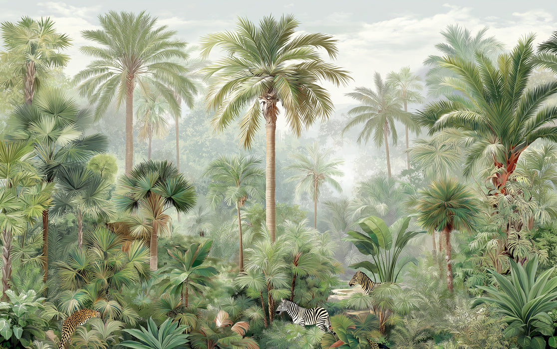 Tropical Paradise Mural Wallpaper | Lush Foliage with Exotic Wildlife