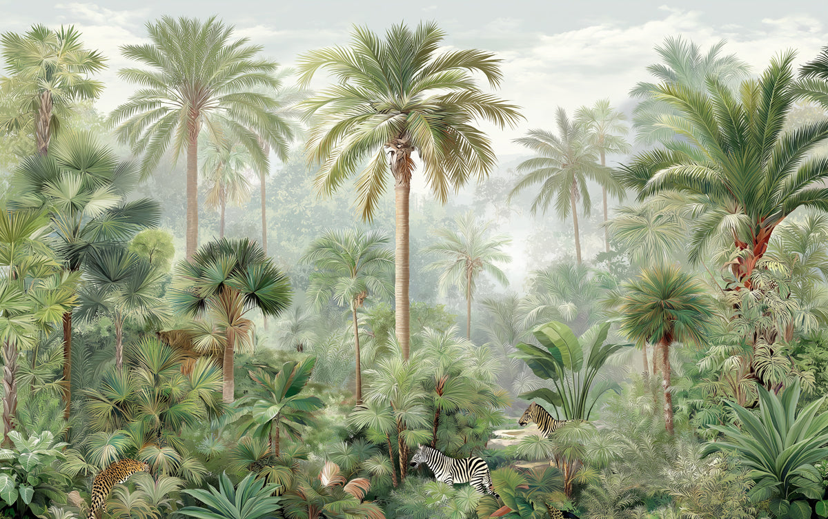Tropical Paradise Mural Wallpaper | Lush Foliage with Exotic Wildlife