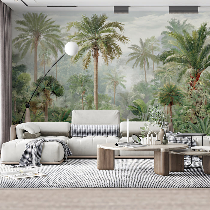 Tropical Paradise Mural Wallpaper | Lush Foliage with Exotic Wildlife