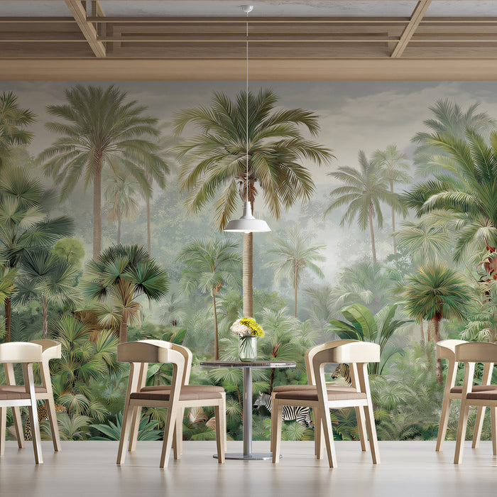 Tropical Paradise Mural Wallpaper | Lush Foliage with Exotic Wildlife
