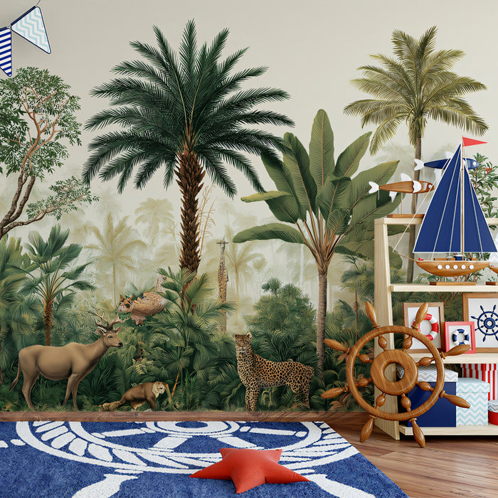 Vintage Tropical Mural Wallpaper | Exotic Wildlife & Lush Jungle