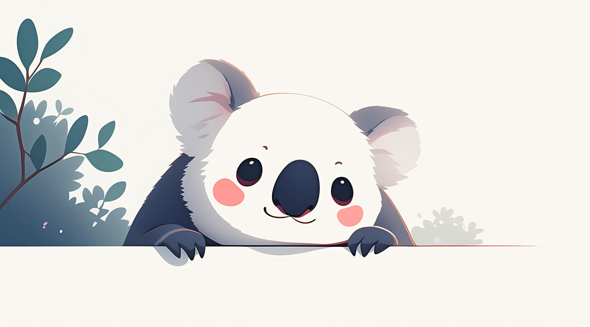 Carta da parati murale bianco con koala in sala giochi | Bianco, grigio, rosa e verde koala