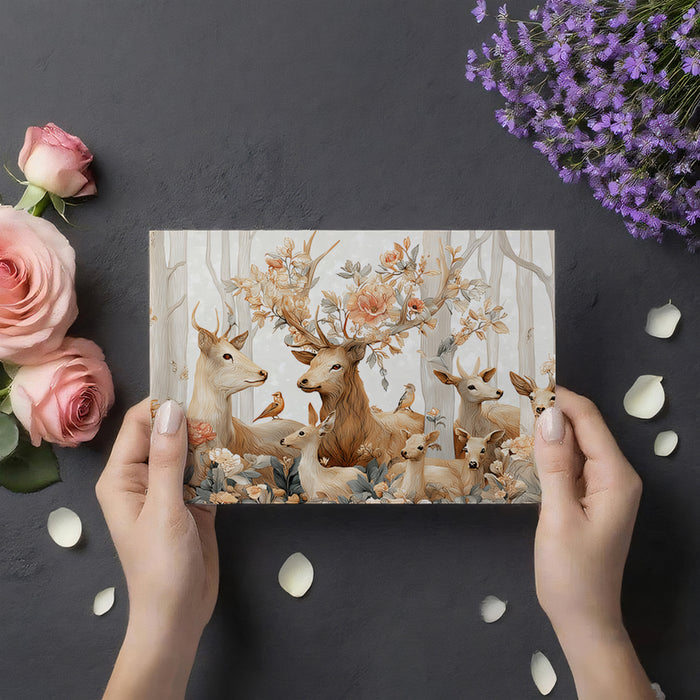 Murale di Cervi Capriccioso | Foresta Romantica con Fiori