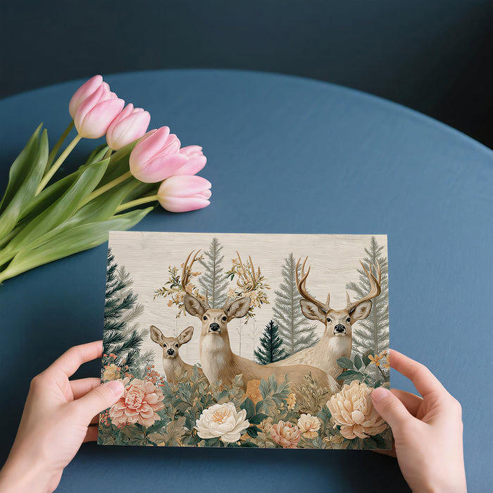 Affresco Murale Rustico di Cervi | Incantevole Bosco con Fiori