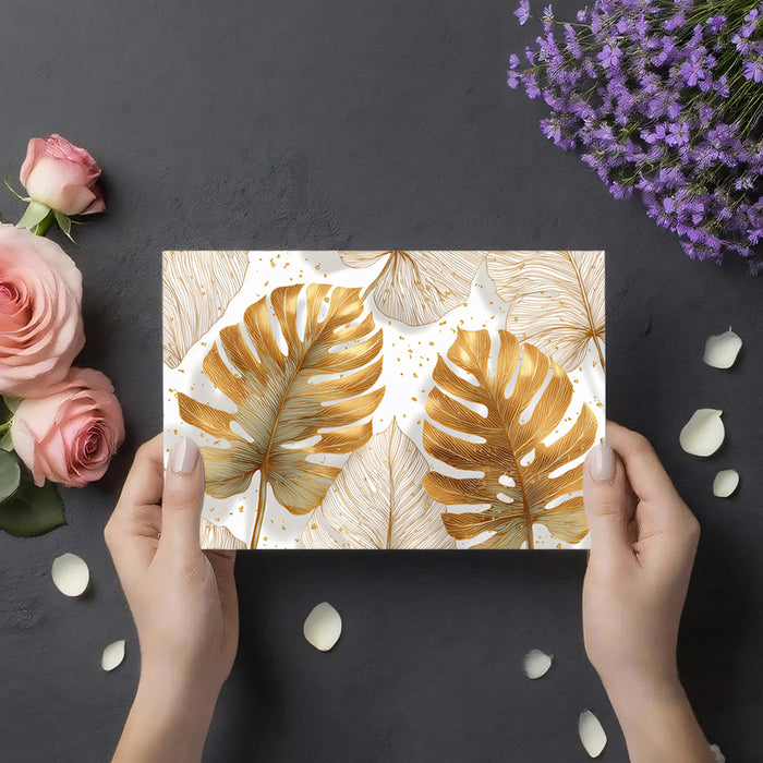 Gilded Monstera Leaf Mural Wallpaper | Gold & Monochrome Foliage