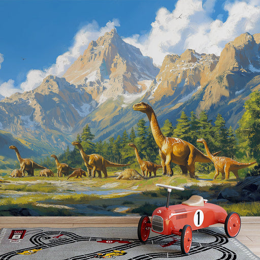 Realistic Dinosaur Mural Wallpaper in Playroom | Various Colors (Brown, Green, Blue, etc.) of Dinosaur