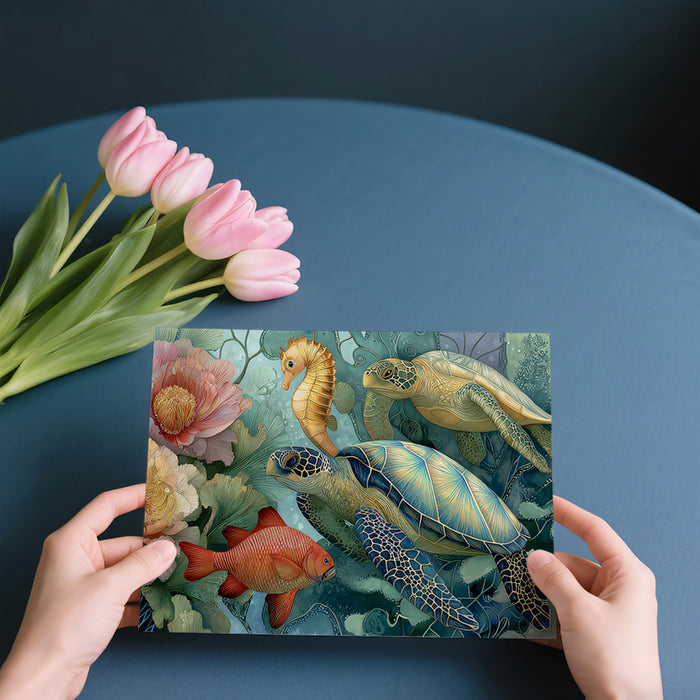 Abstract Undersea World Mural Wallpaper | Whimsical Sea Turtles & Fish