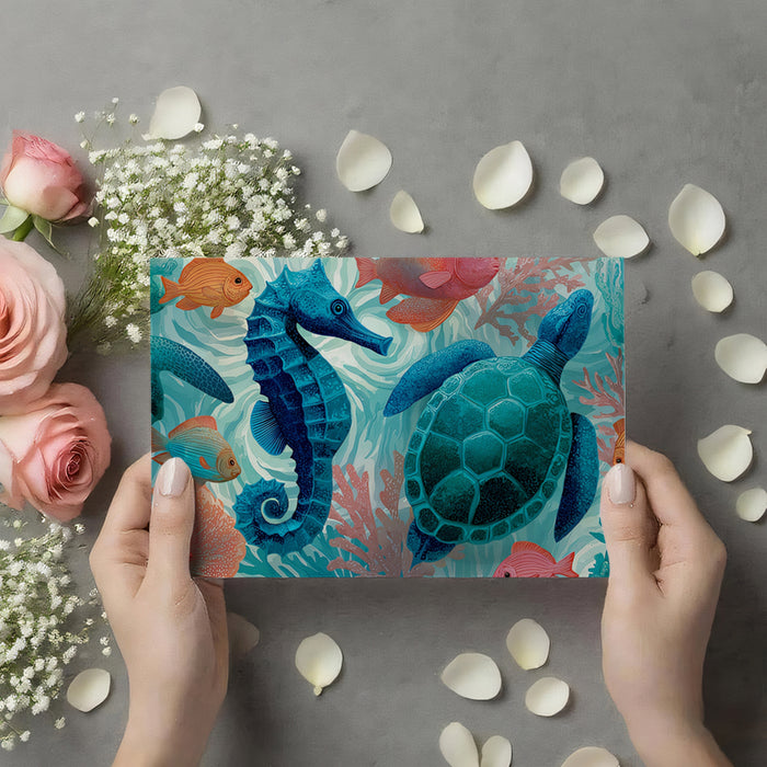 Vibrant Undersea Mural Wallpaper | Playful Sea Turtles & Seahorses