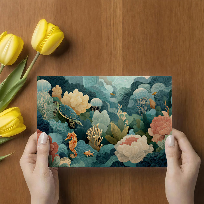 Magical Undersea Mural Wallpaper | Sea Turtle & Flowers