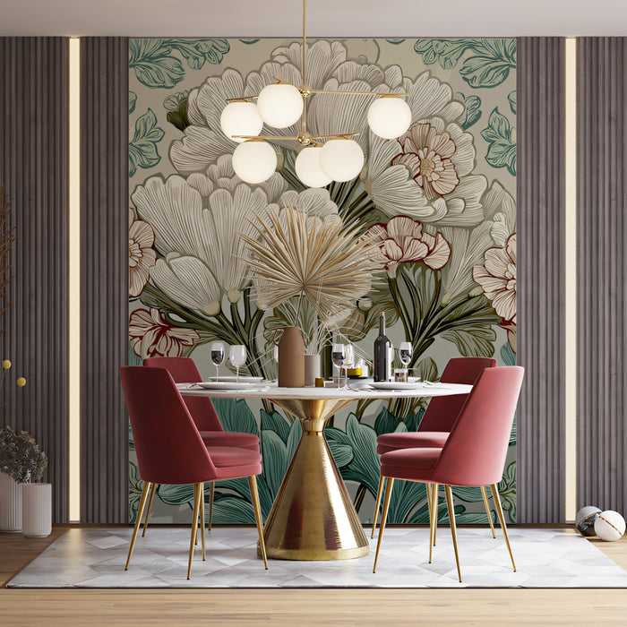 Classic Floral Mural Wallpaper | Art Nouveau Botanical Pattern