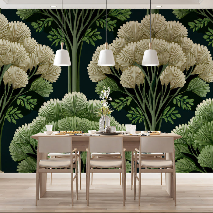 Elegant Forest Botanical Mural Wallpaper | Art Deco Tree Pattern