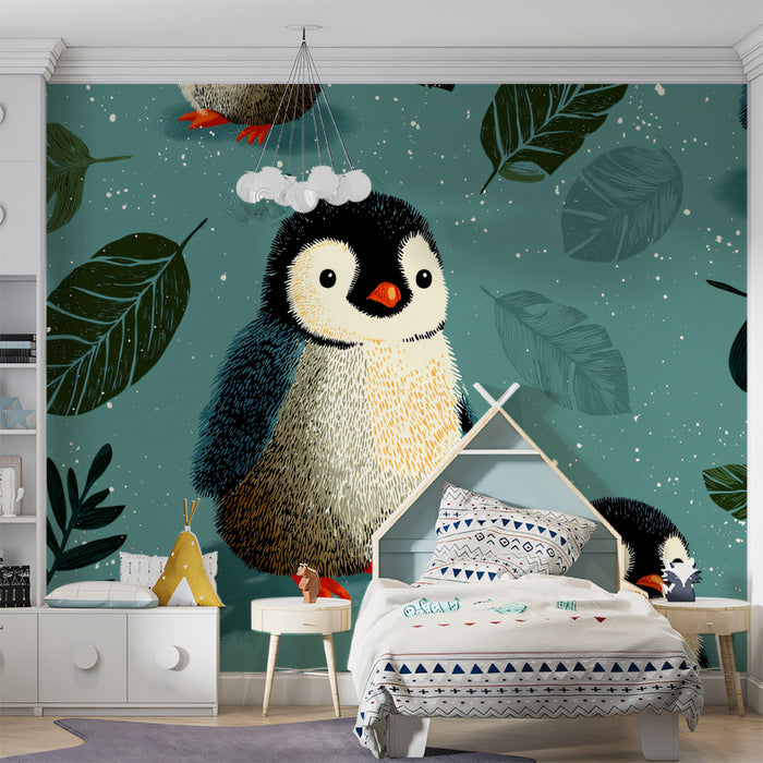 Adorable Baby Penguin Mural Wallpaper | Cute Kids Room Pattern