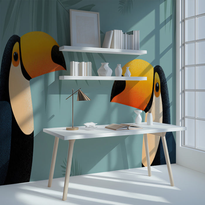 Whimsical Toucan Mural Wallpaper | Modern Tropical Birds