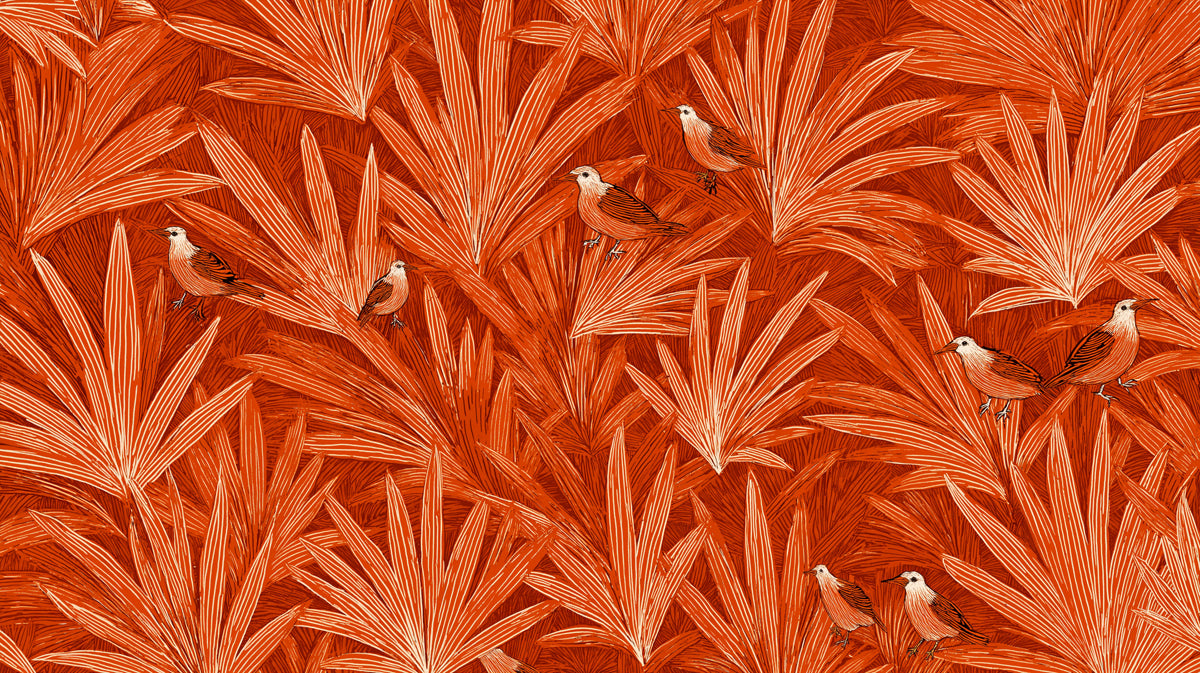 Warm Tropical Birds Mural Wallpaper | Rust-Toned Botanical Art