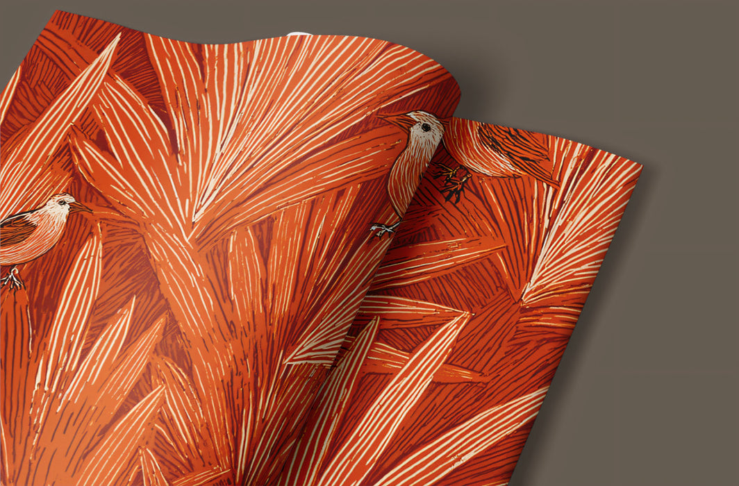 Warm Tropical Birds Mural Wallpaper | Rust-Toned Botanical Art