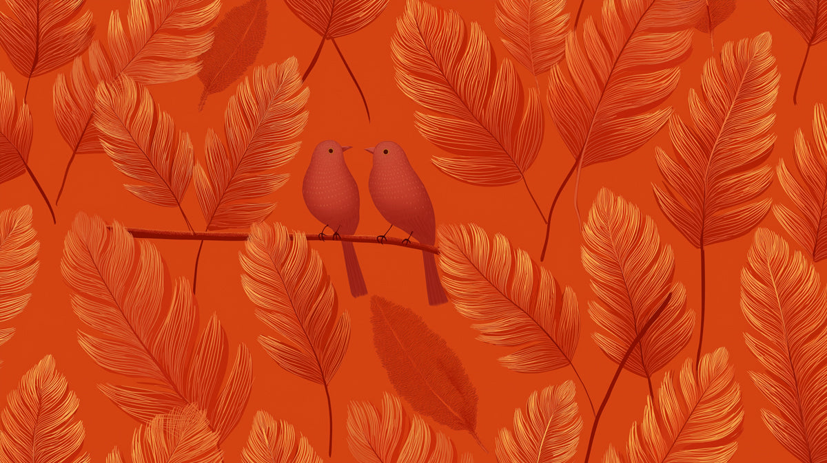 Warm Tropical Birds Mural Wallpaper | Rust-Toned Botanical Art