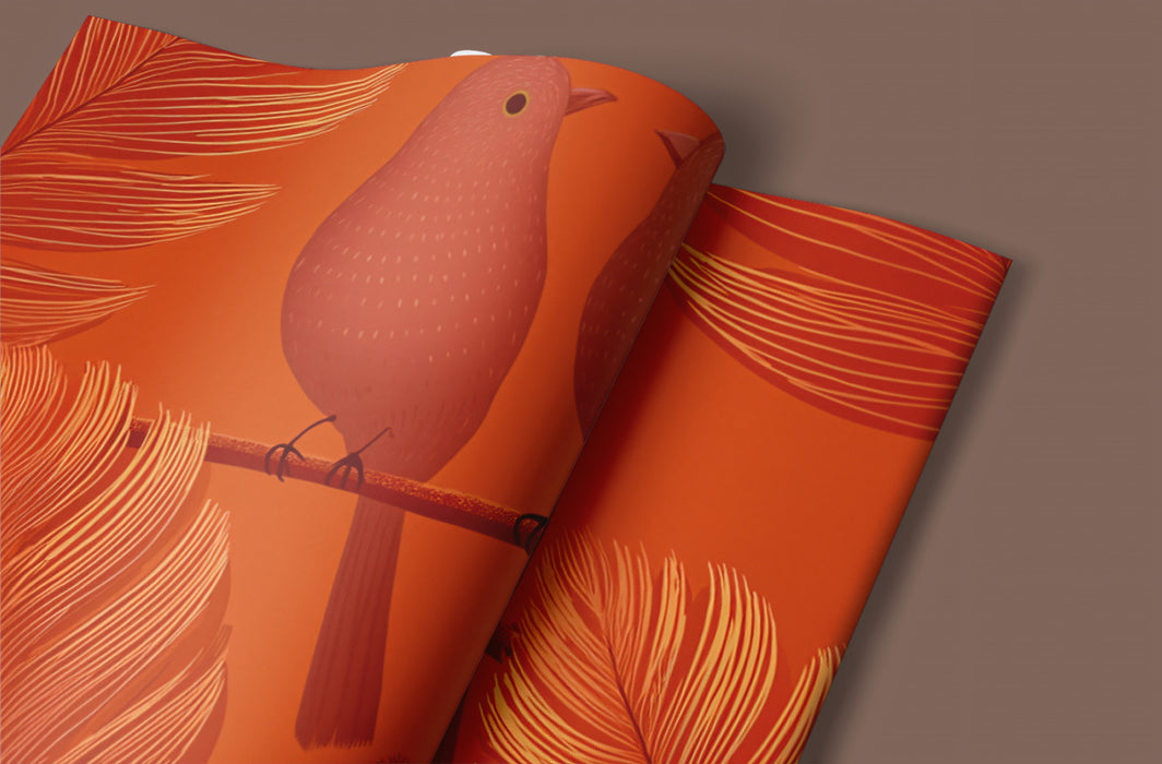 Warm Tropical Birds Mural Wallpaper | Rust-Toned Botanical Art