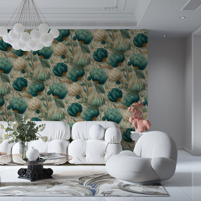 Vintage Floral Mural Wallpaper | Classic Botanical Pattern