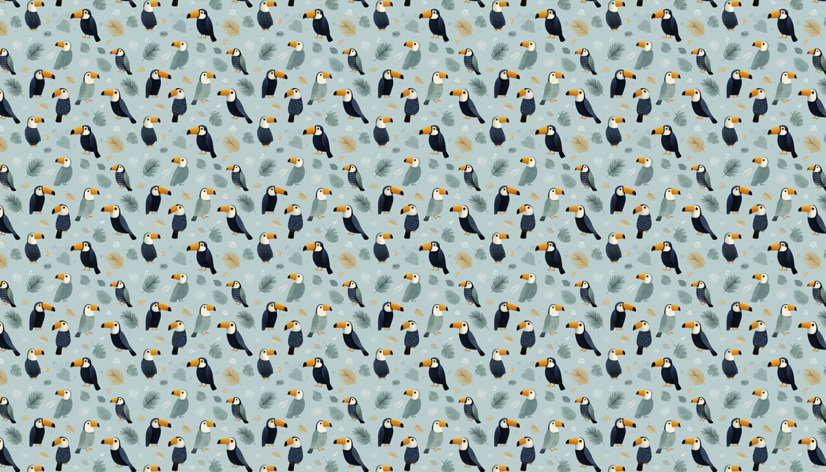 Carta da parati murale con motivo di tucani capricciosi | Uccelli tropicali moderni