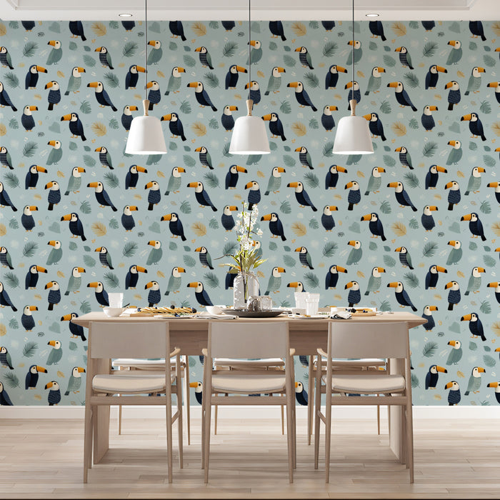 Whimsical Toucan Pattern Mural Wallpaper | Modern Tropical Birds