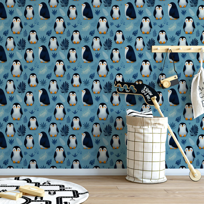 Cute Baby Penguin Mural Wallpaper | Adorable Antarctic Pattern