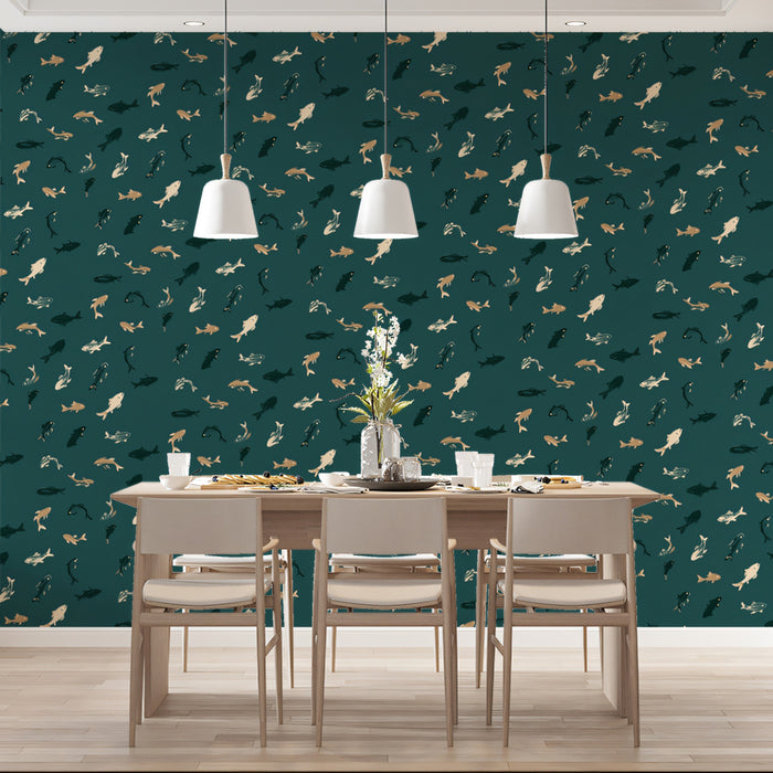 Modern Fish Pattern Mural Wallpaper | Minimalist Sea Life Print