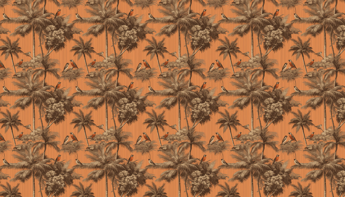 Classic Tropical Birds Mural Wallpaper | Warm Palm Tree Print