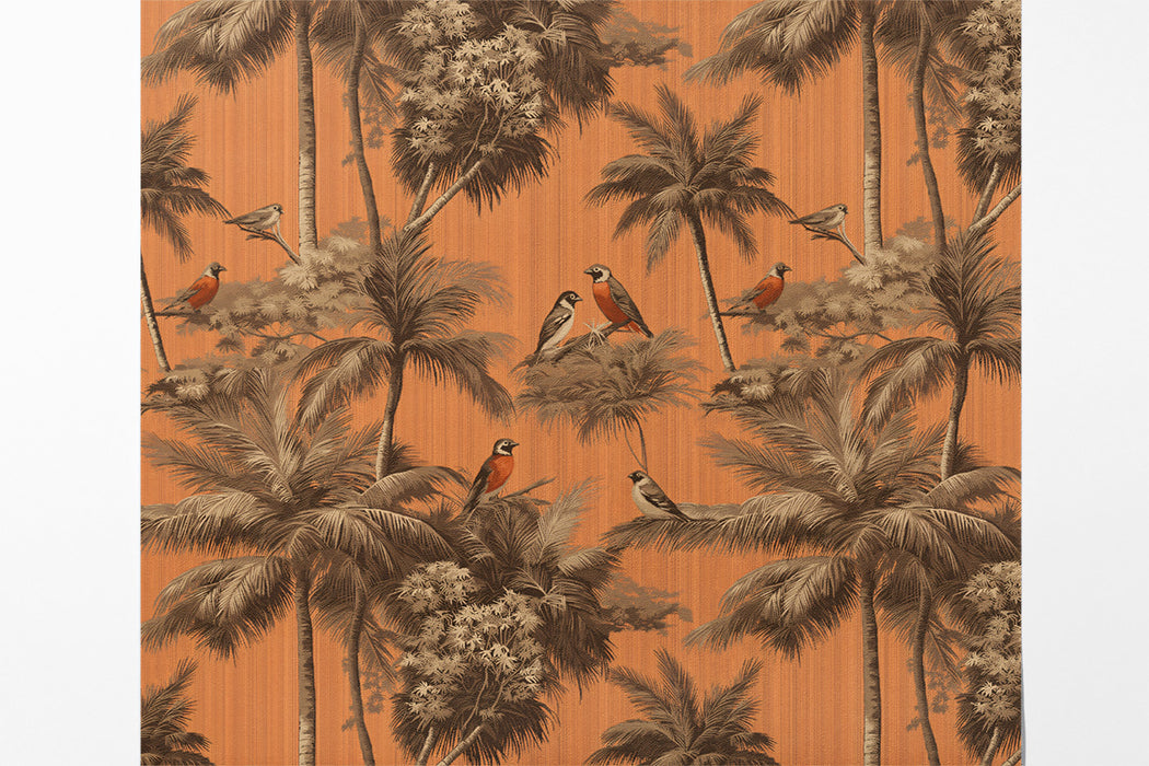Classic Tropical Birds Mural Wallpaper | Warm Palm Tree Print
