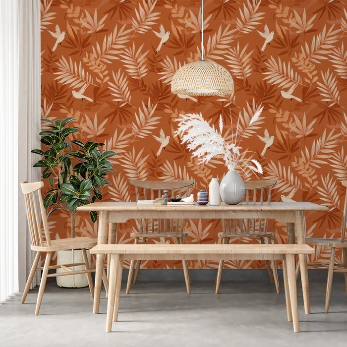 Small-Scale Tropical Birds Mural Wallpaper | Warm Monochromatic Print