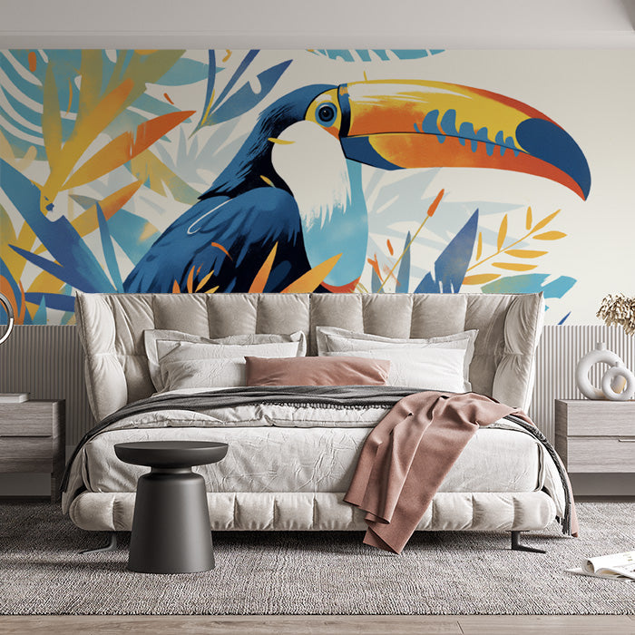 Toucan Mural Wallpaper in Bedroom | Various Colors (Blue, Orange, Yellow, etc.) of Toucan