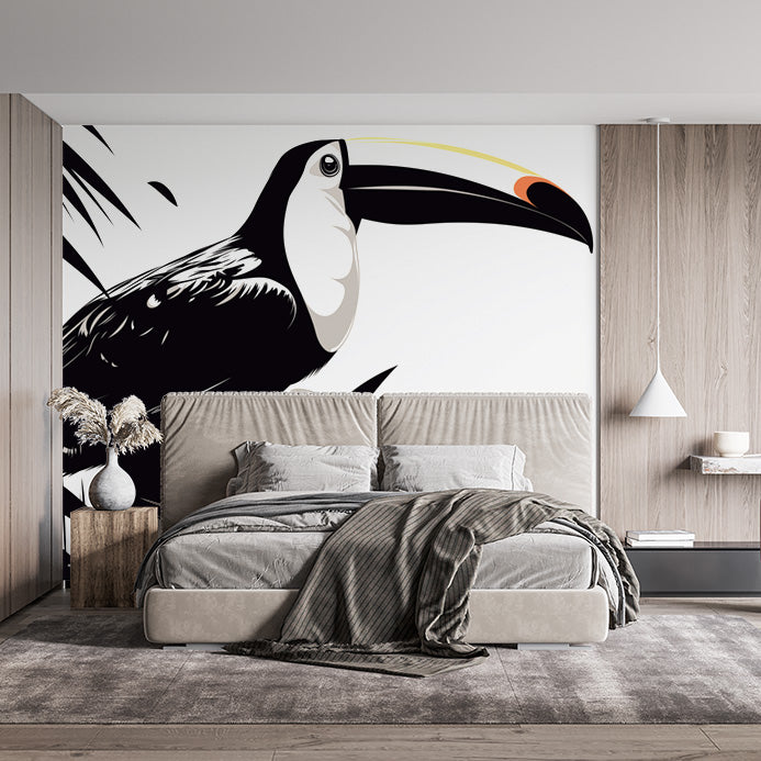 Toucan Mural Wallpaper in Bedroom | Various Colors (Blue, Orange, Yellow, etc.) of Toucan