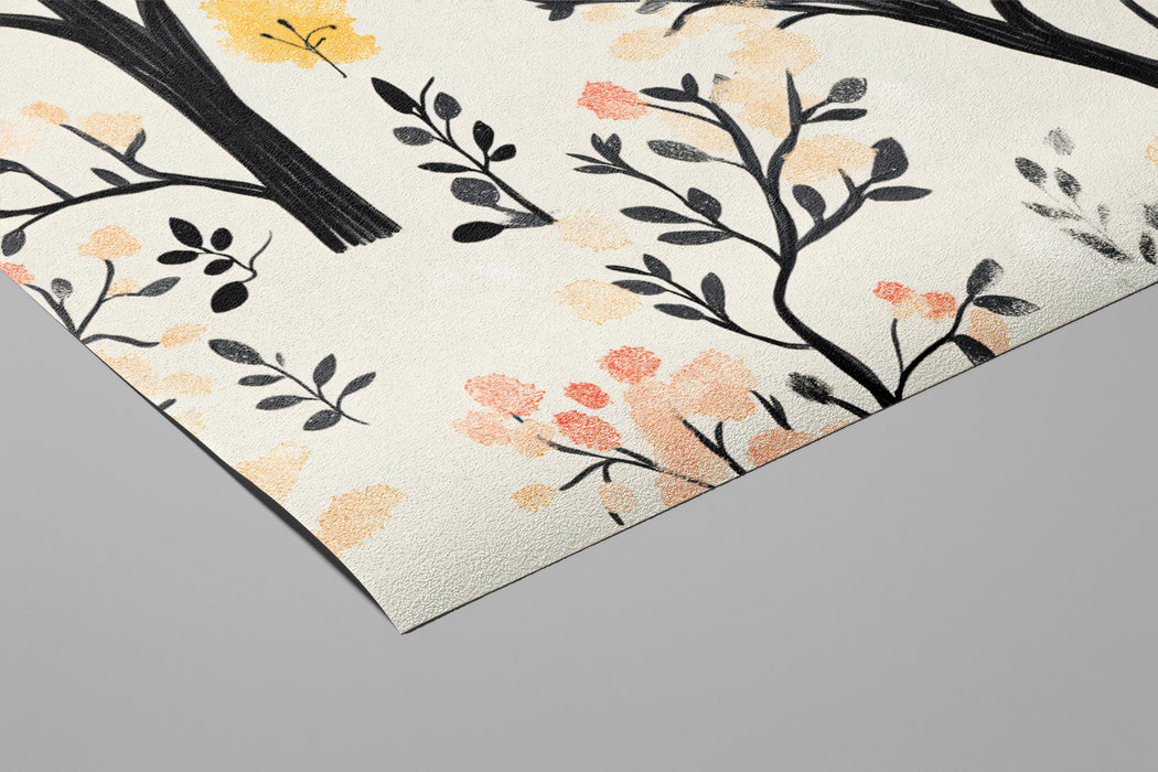 Carta da parati con foresta fantastica | Stampa artistica di alberi e fiori