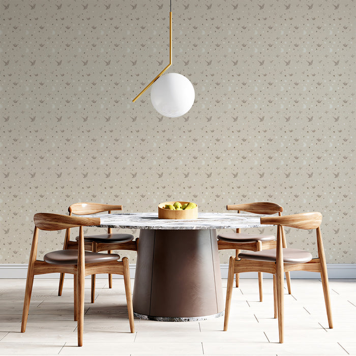 Minimalist Celestial Mural Wallpaper | Pale Gray