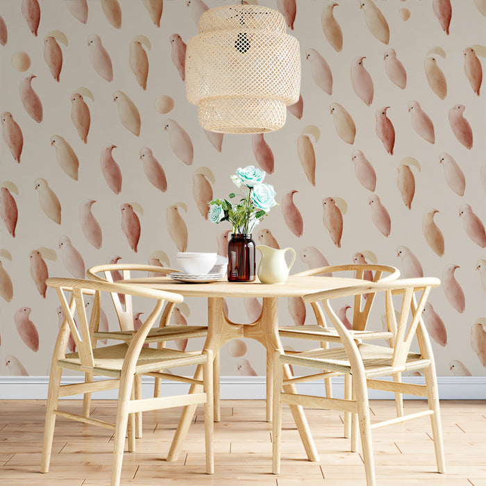 Whimsical Bird Mural Wallpaper | Pastel Tones
