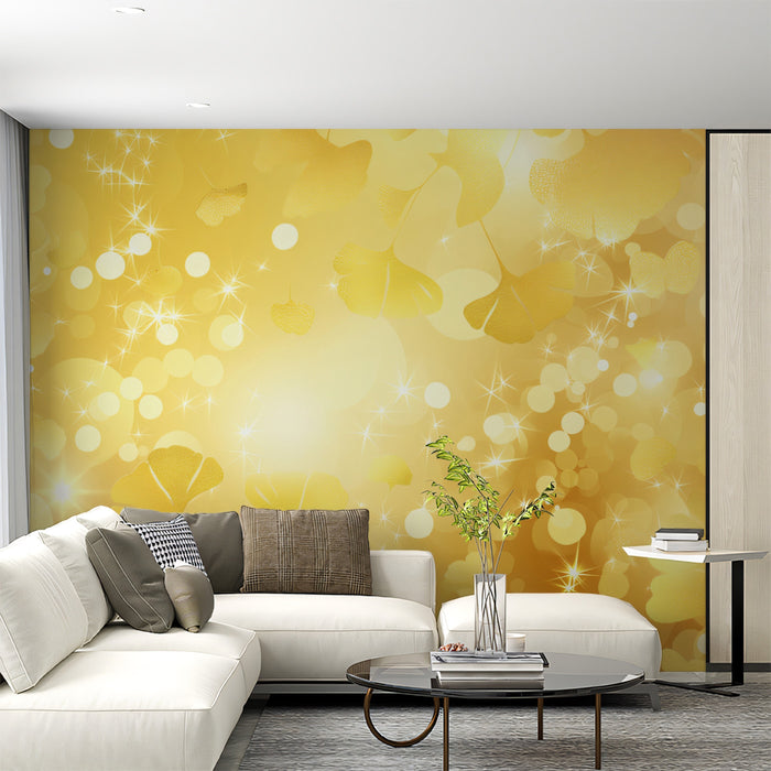 Golden Sparkle Ginkgo Mural Wallpaper | Festive & Luminous